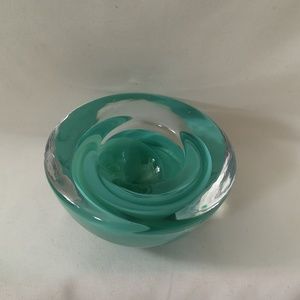 Gorgeous Kosta Boda Swirl Teal Blue Glass Art Bowl, Beautiful Quality